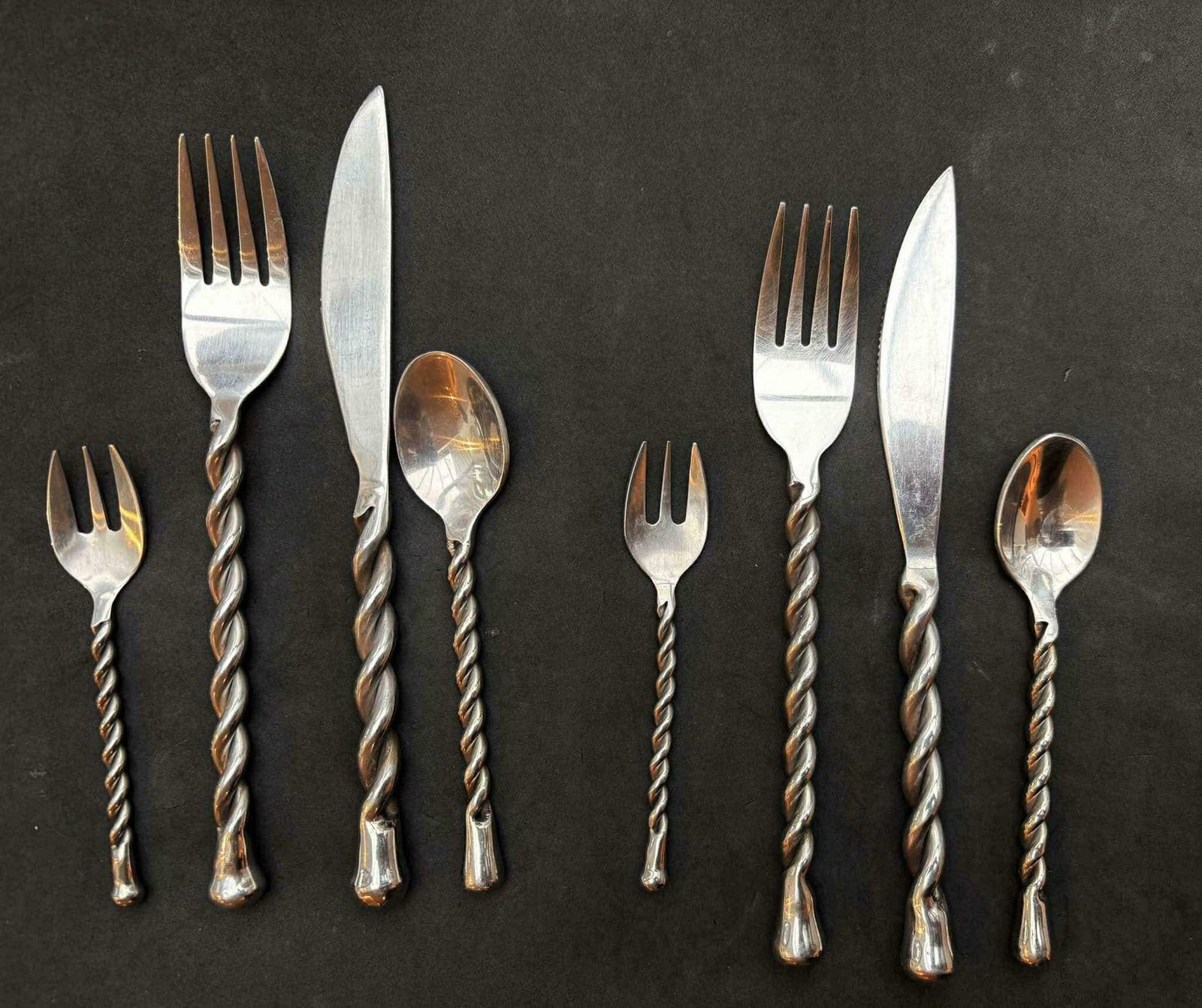 Set Of 8 Flatware Forged Cutlery French Spare Twisted Brutalist Decor Medieval Style Gift Postmodern Replacement Single Flatware photo furniture