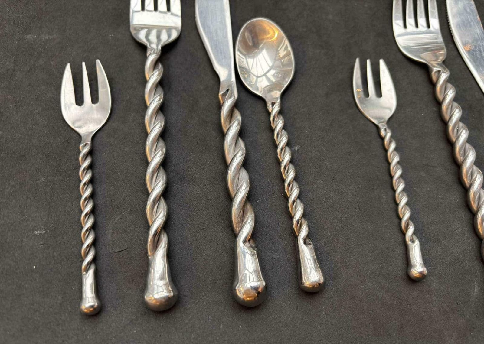 Set Of 8 Flatware Forged Cutlery French Spare Twisted Brutalist Decor Medieval Style Gift Postmodern Replacement Single Flatware photo vinterior