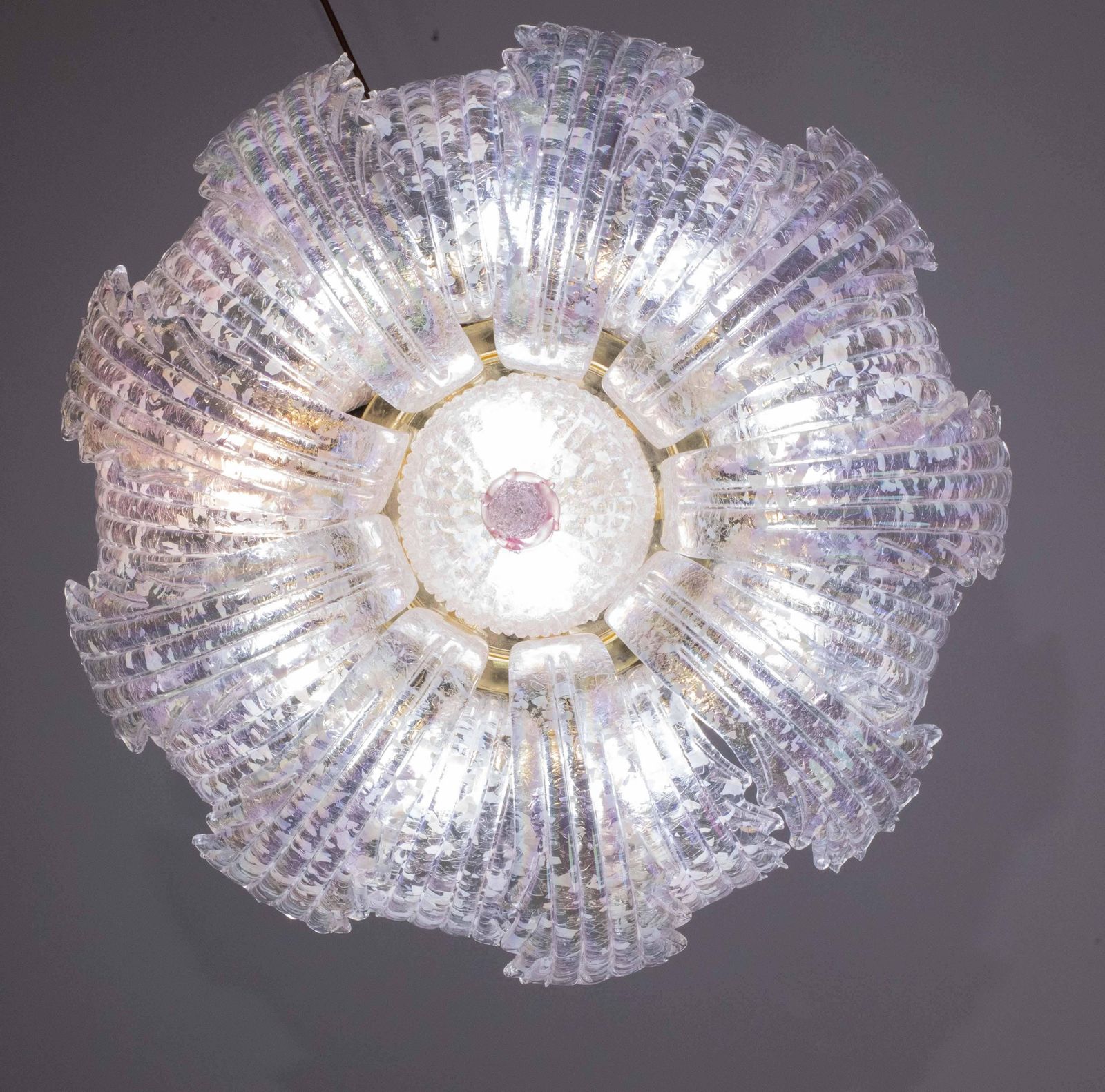 Extraordinary Italian Pink Iridescent And Murano Glass Ceiling Flower photo furniture