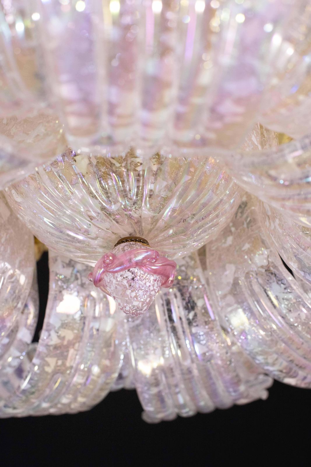 Extraordinary Italian Pink Iridescent And Murano Glass Ceiling Flower photo for sale