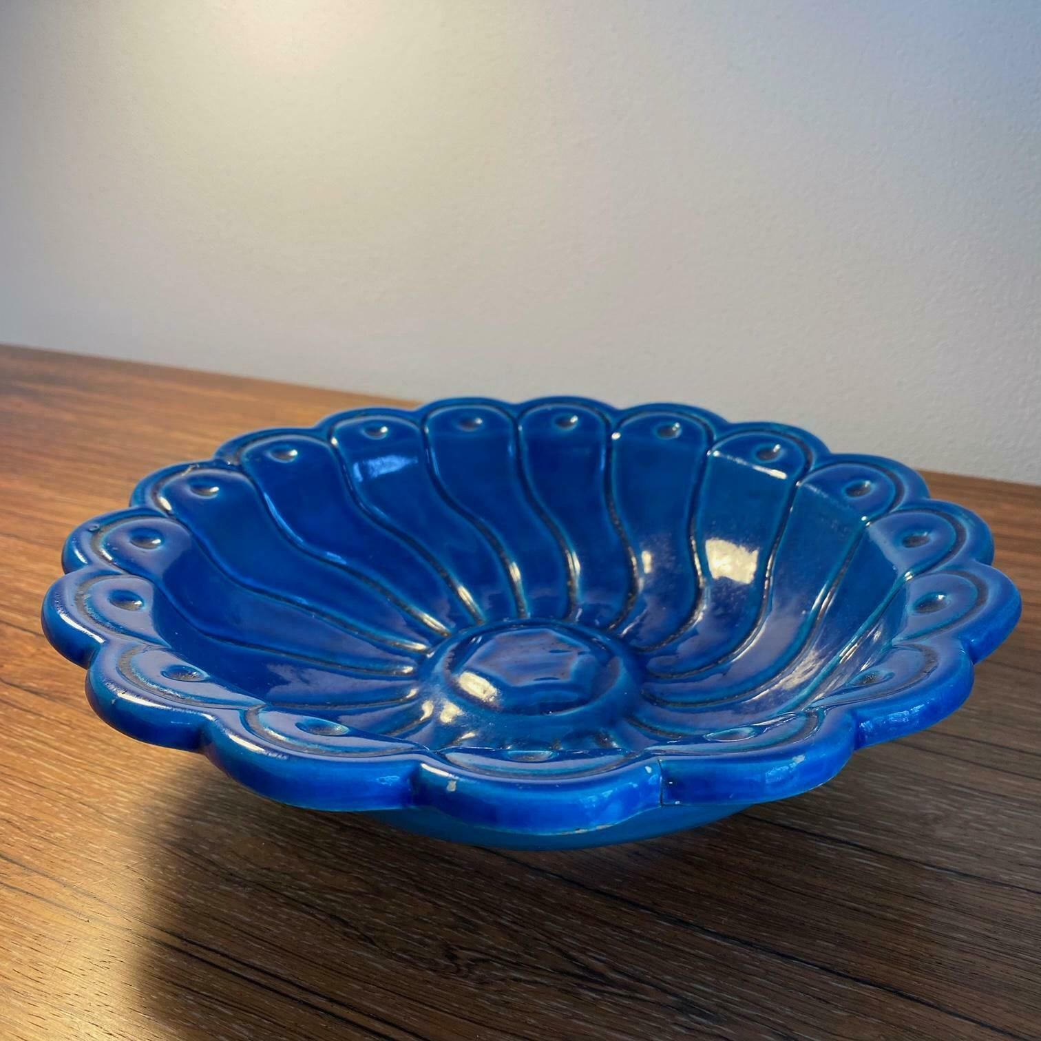 photo for sale Italian Mid Century Bitossi Pottery Bowl Rimini Blue Aldo Londi 1960s 70s Interior Design