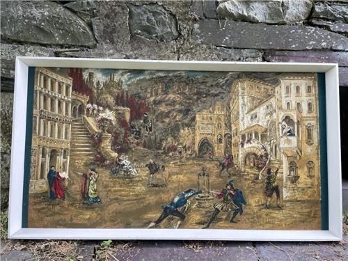 Large Vintage Romeo And Juliet Verona Wall Art Fabric Print. 078