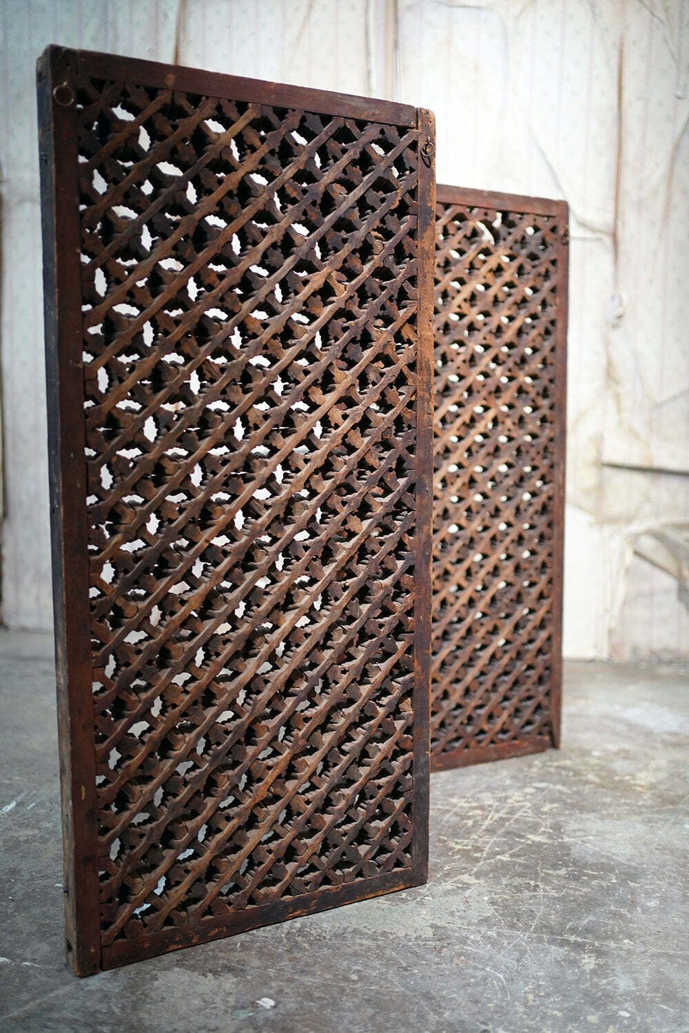 Home Fixtures A Rare Pair Of Yuan Dynasty Period Chinese Wooden Lattice Window Shutters C.1350 photo