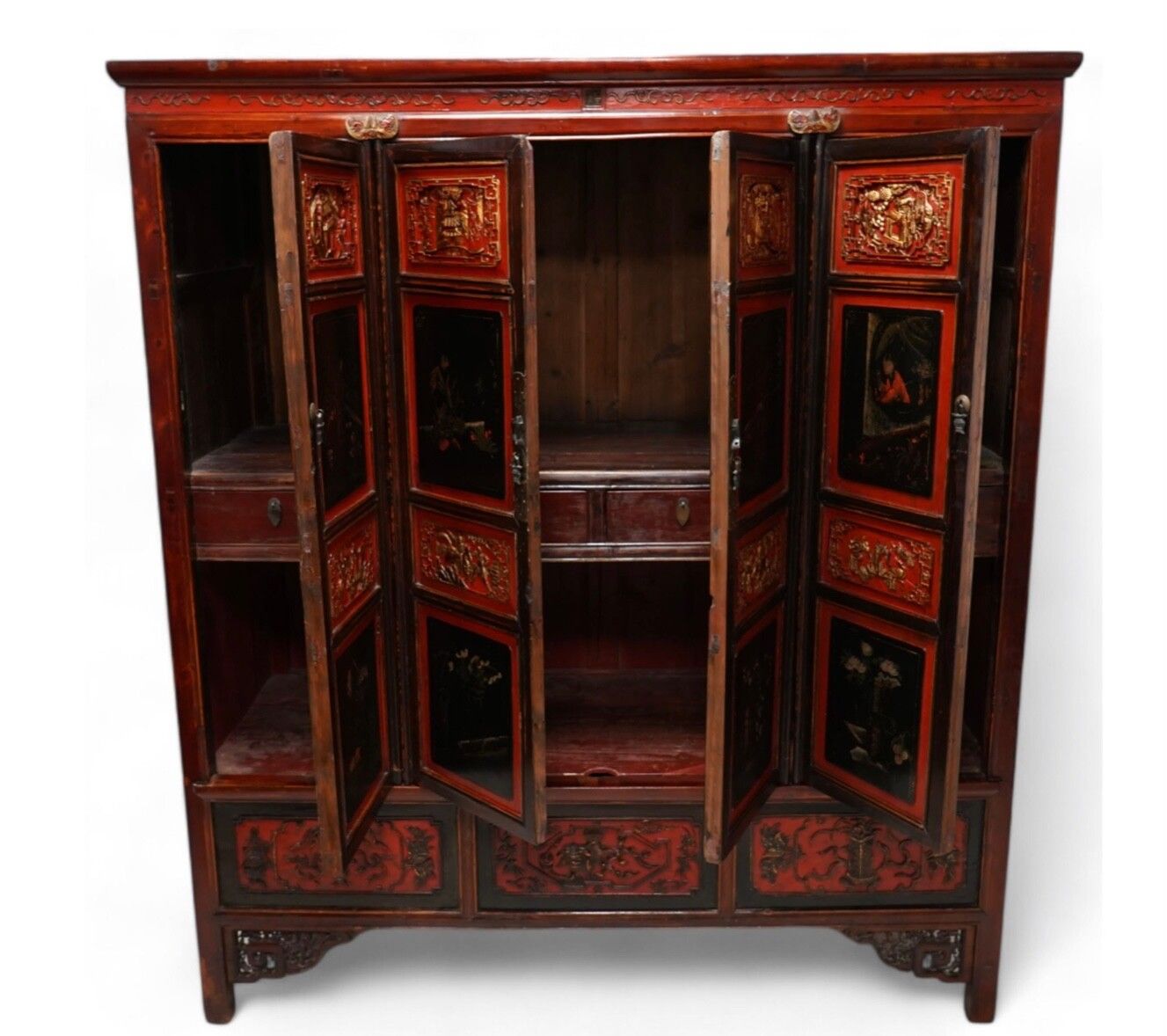 19th Century Elm Chinese Lacquered Marriage Cabinet photo Furniture