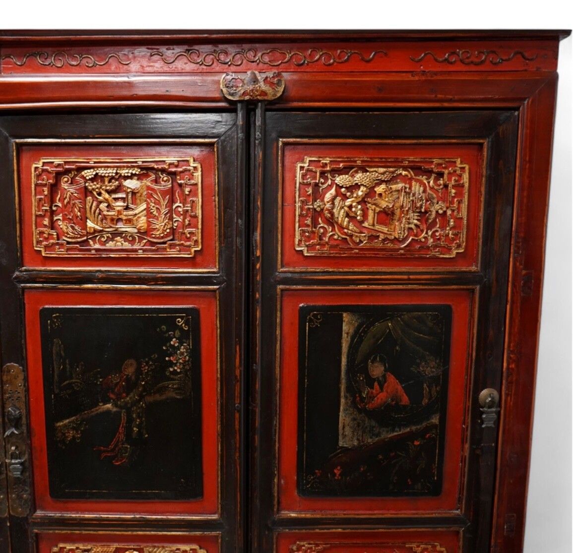 19th Century Elm Chinese Lacquered Marriage Cabinet photo 2450.0