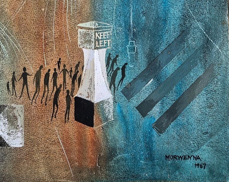 Interesting Quirky Painting In Gouache From 1967 By Morwenna   Halt, No Entry (Unframed) Modern British Art photo furniture