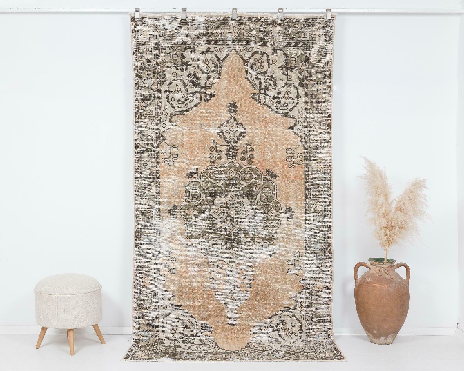 5x8 Turkish Rugs, Faded Oushak Rug, Antique Handmade Rug, Vintage Rug, Distressed Rug, Low Pile Rug, Natural Rug ,Living Room Rug,Muted Rug