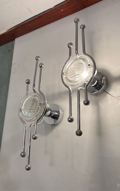 Steel Italian Sconces Sculptural Form Glass Lens 1970 Stilkronen photo vinterior