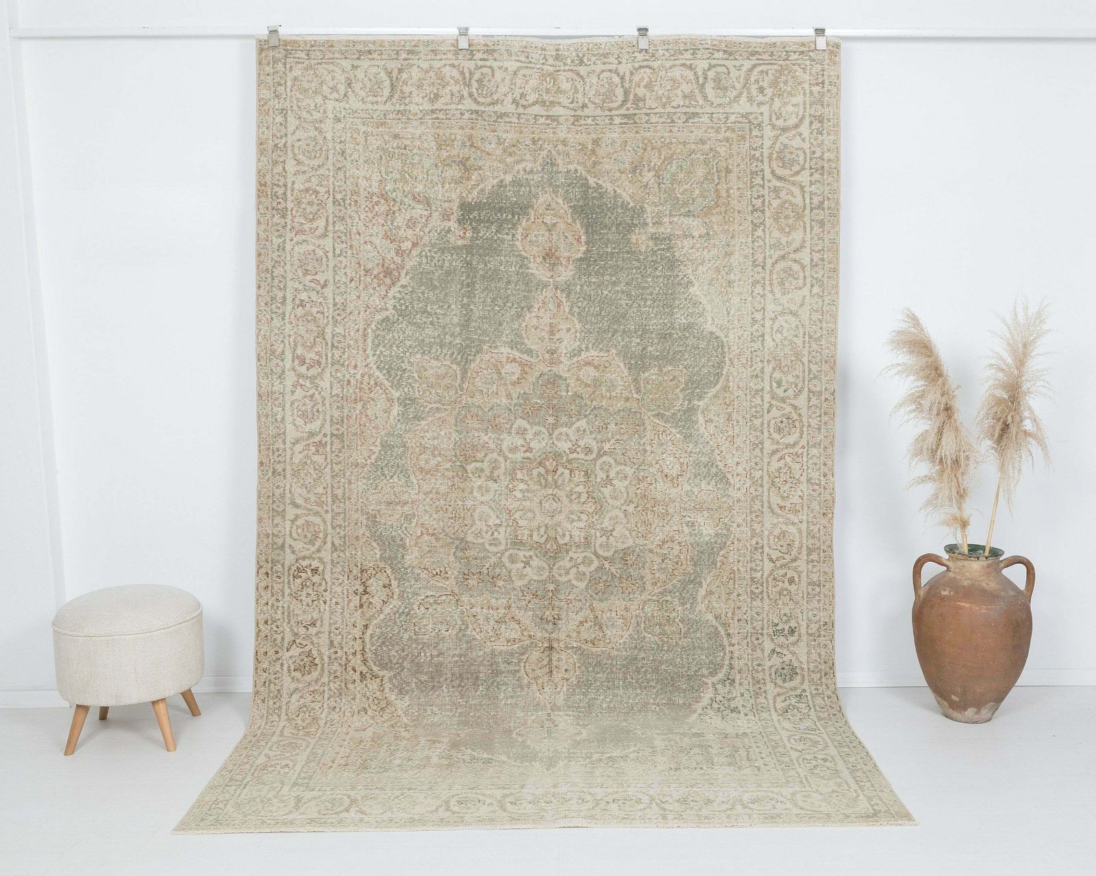 6.3 X 9.7 Feet Turkish Rug, Neutral Vintage Rug, Antique Handmade Rug, Oushak Rug, Anatolian Rug, Low Pile Rug, Living Room Rug, Area Rug