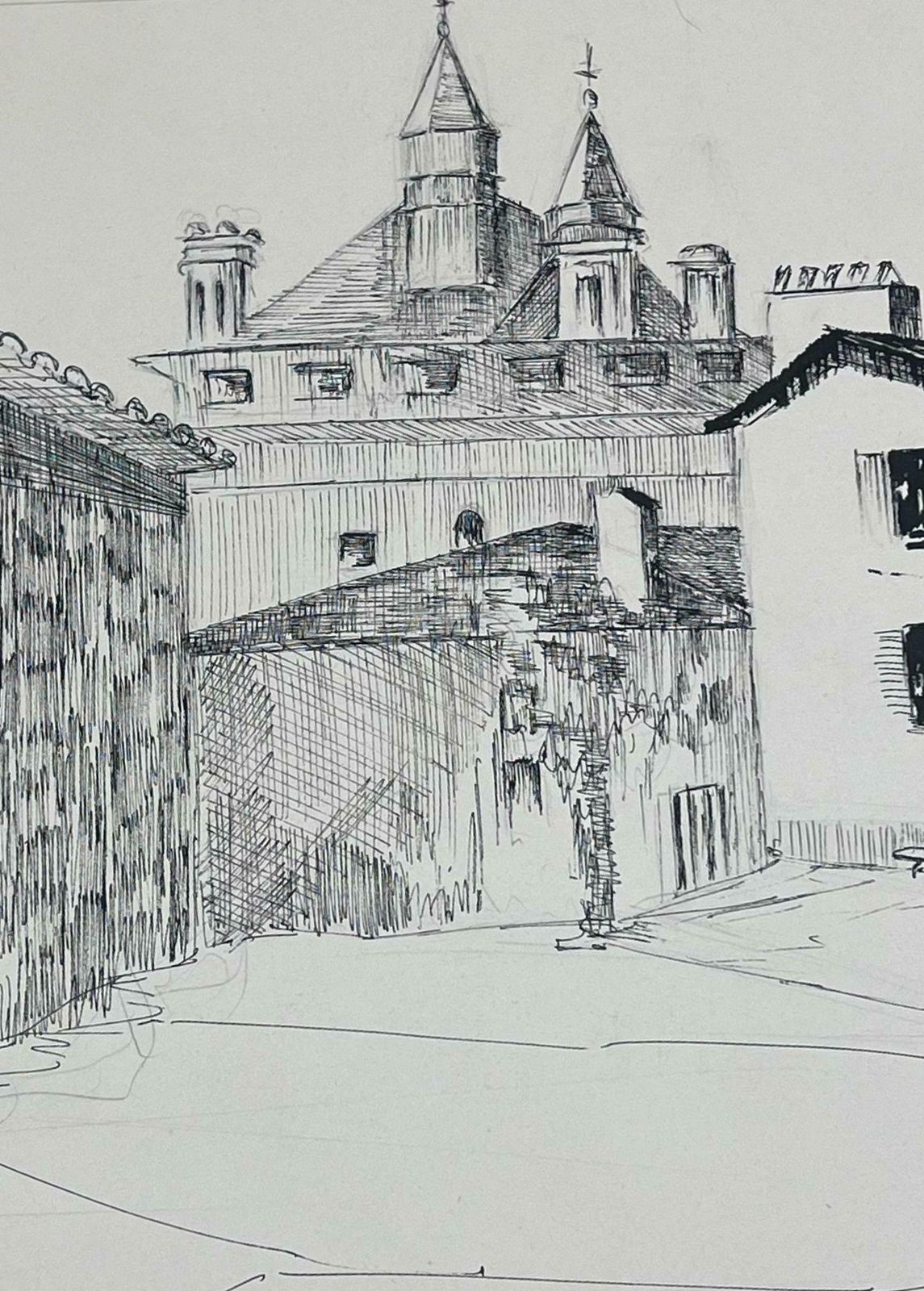 Bernard Labbe1950's Modernist Painting Black And White Courtyard Landscape1950's photo for sale
