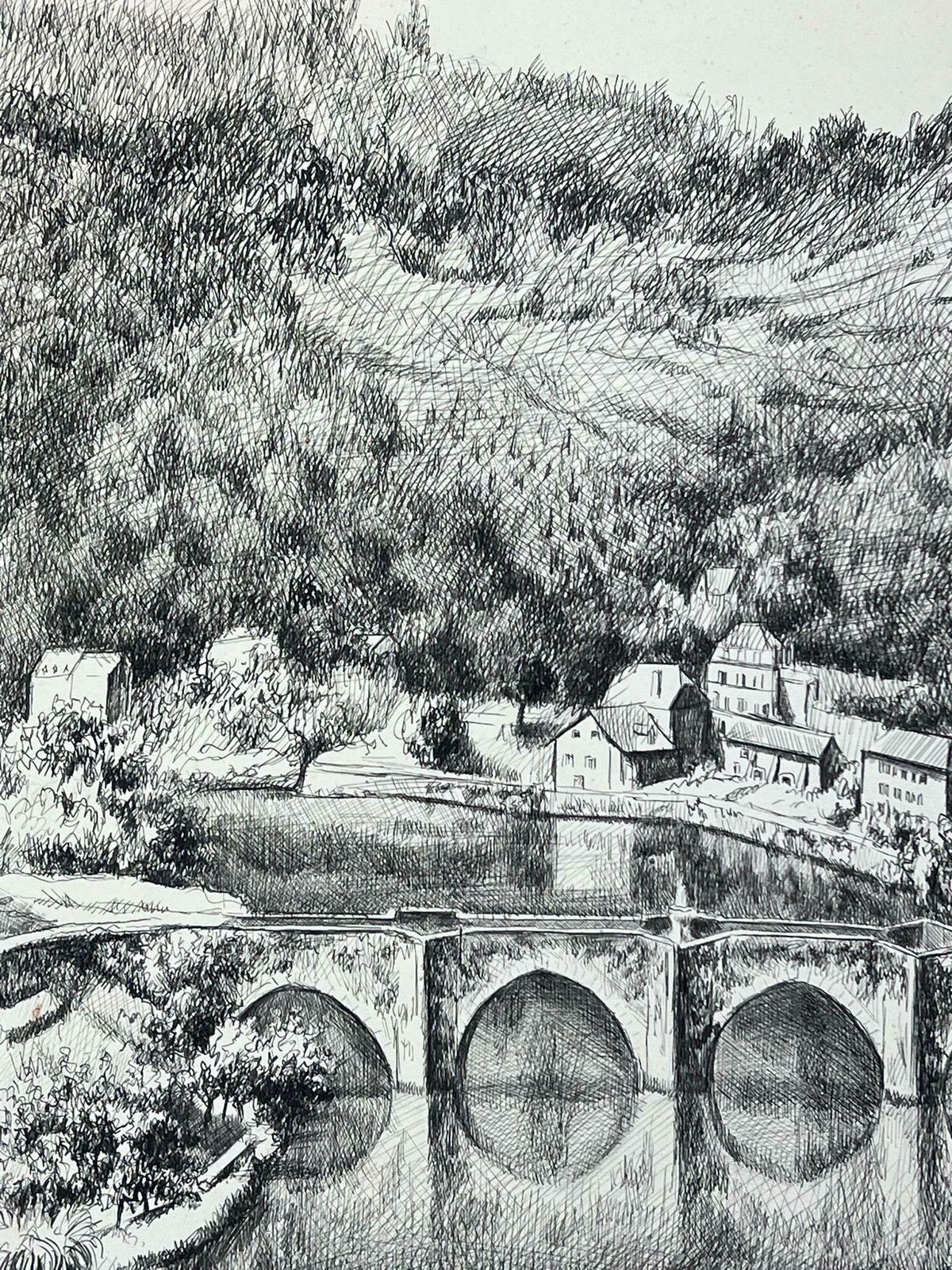 Josine Vignon1950s Post Impressionist Landscape Black & White Drawing, Estaing Aveyron France1950s photo furniture