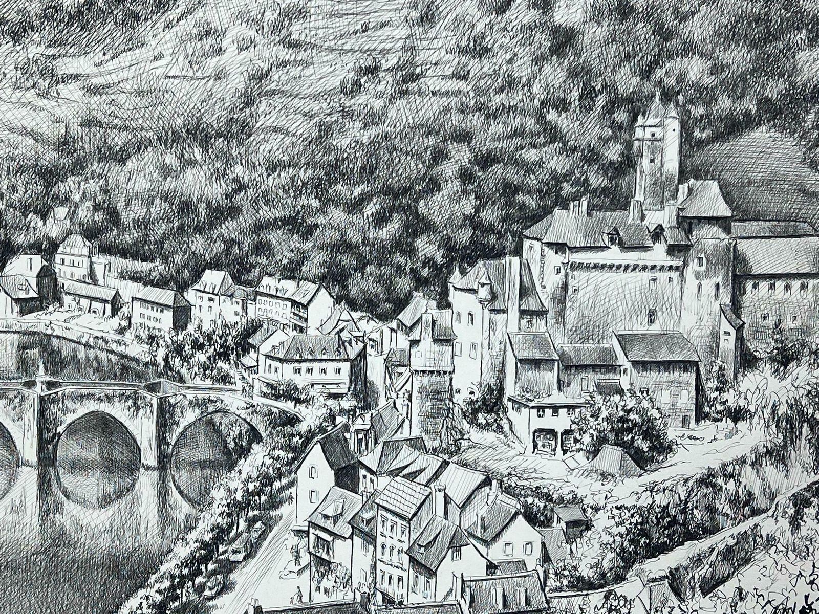 Josine Vignon1950s Post Impressionist Landscape Black & White Drawing, Estaing Aveyron France1950s photo for sale