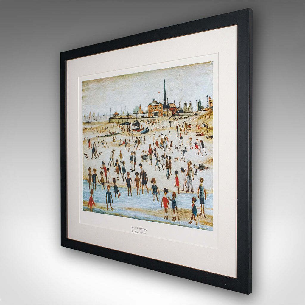 Vintage Print, At The Seaside, Ls Lowry, English, Framed Art Reproduction, 1990 photo for sale