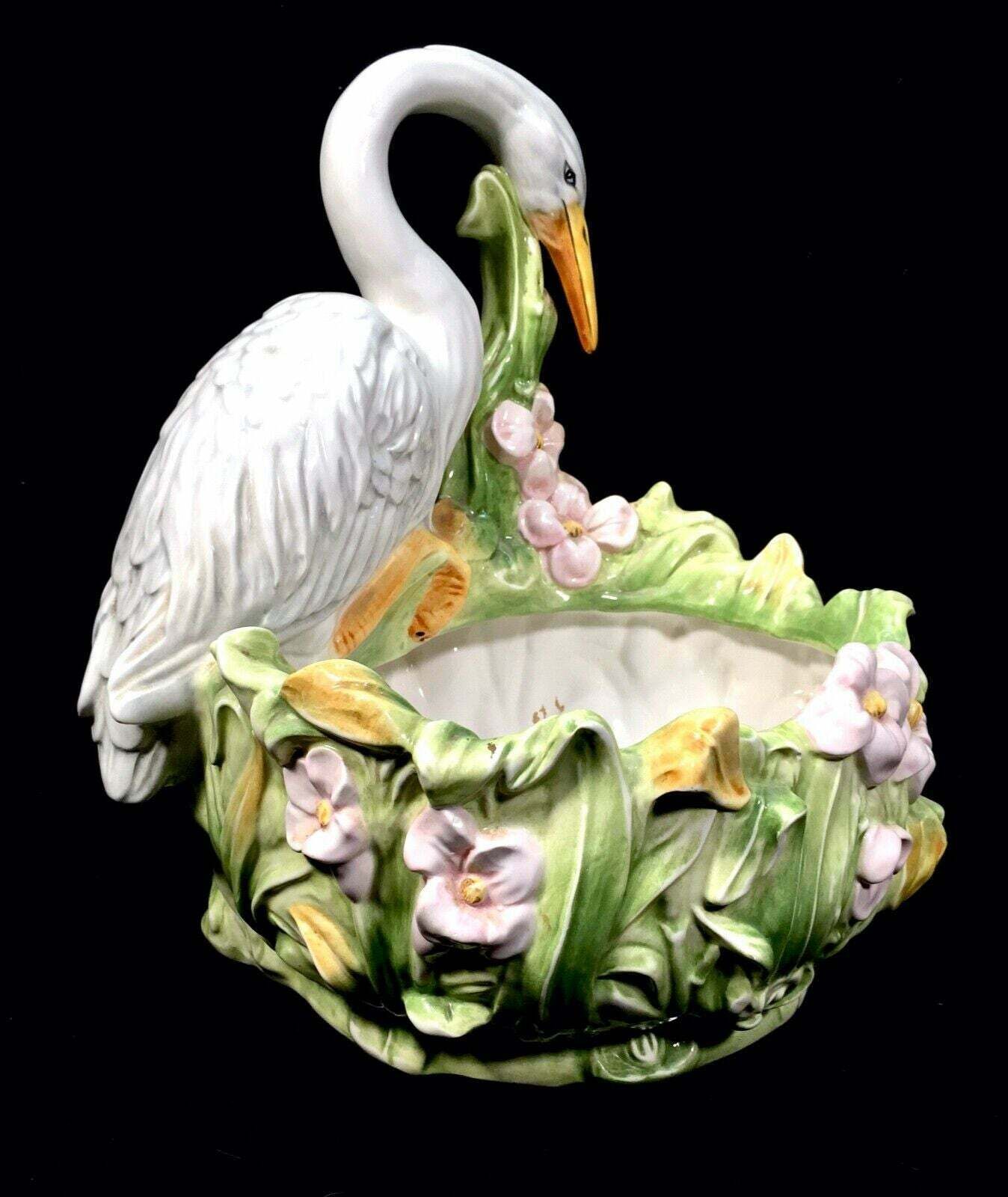 Antique Italian Ceramic Stork Indoor Plant Pot . Planter / Jardiniere / Majolica photo for sale