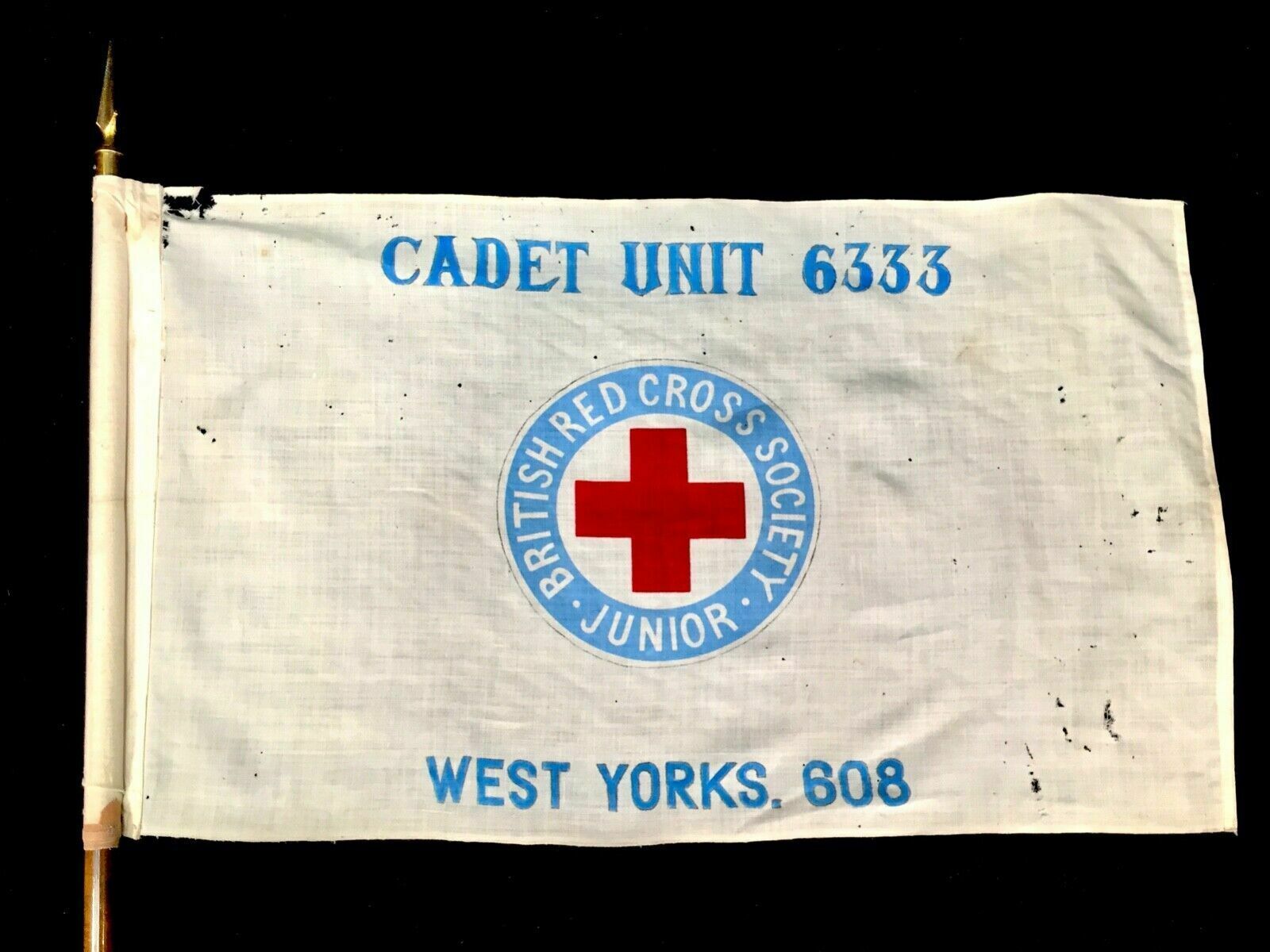 Antique Flag   Junior British Red Cross Parade On Original Wooden Flag Pole photo furniture