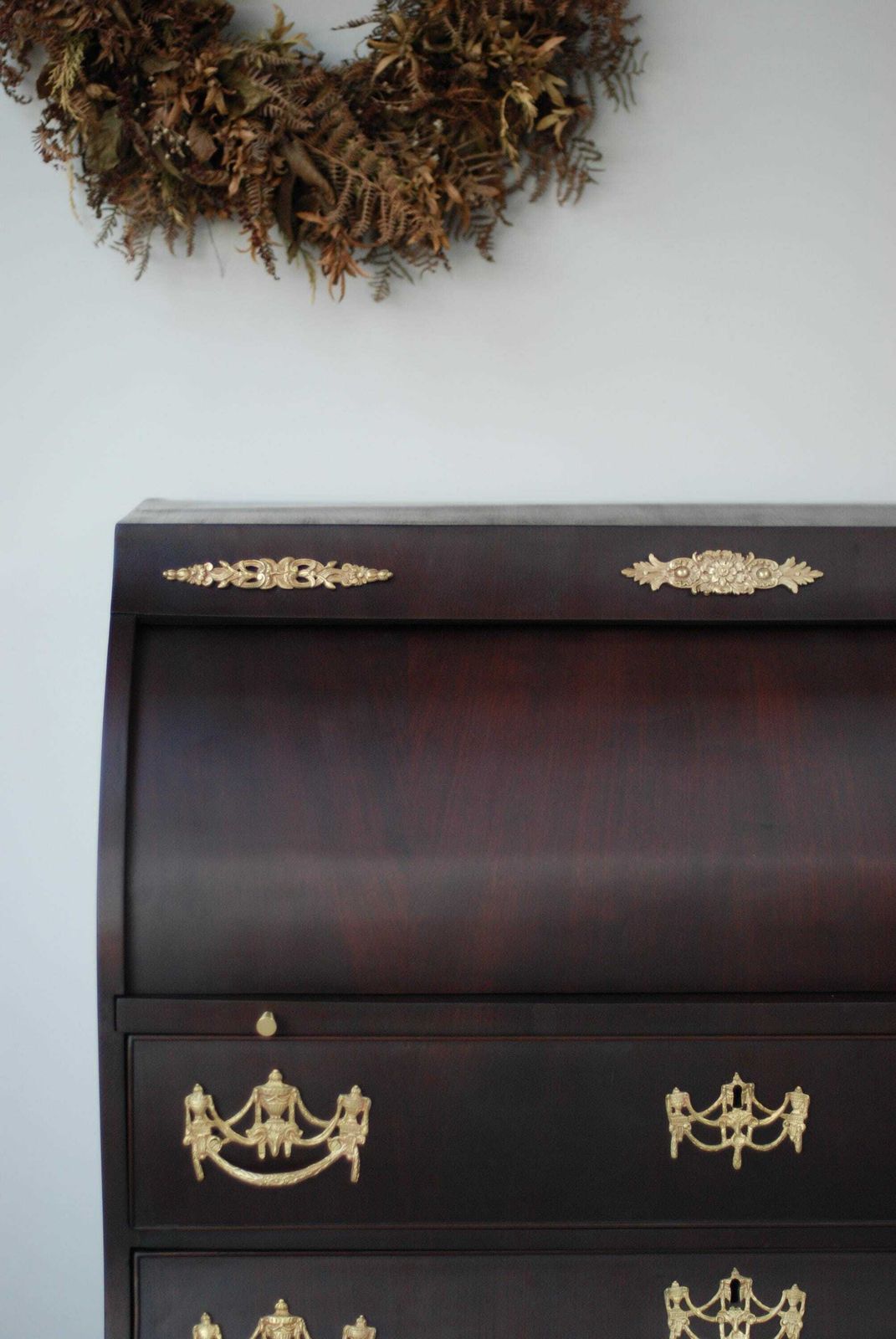 Antique Dutch Bombe Style Mahogany Cylinder Secretary Desk photo for sale