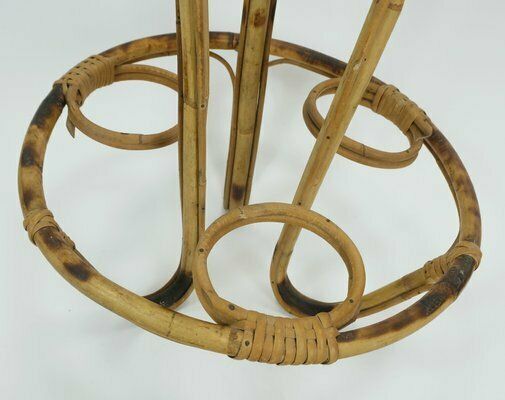 Mid Century Tiki Plant Stand In Bamboo Rattan, 1950s photo buy