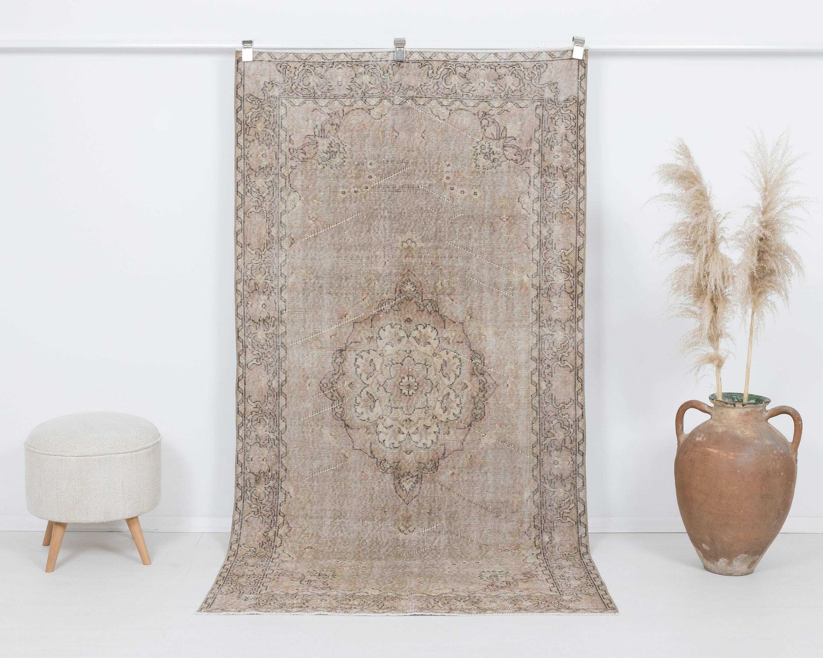 4x7 Turkish Rug, Neutral Oushak Rug, Antique Handmade Rug, Vintage Rug, Anatolian Rug, Low Pile Rug, Naturel Rug,Kitchen Rug,Wool Rug, A4422