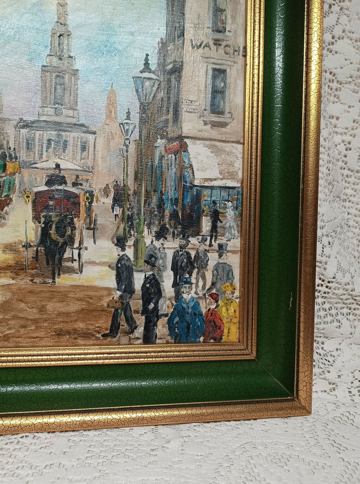 Large Oil Painting On Stretched Canvas,The Strand London,Horses Carriages Imprestionist Style Artist Signed Holmes. photo for sale