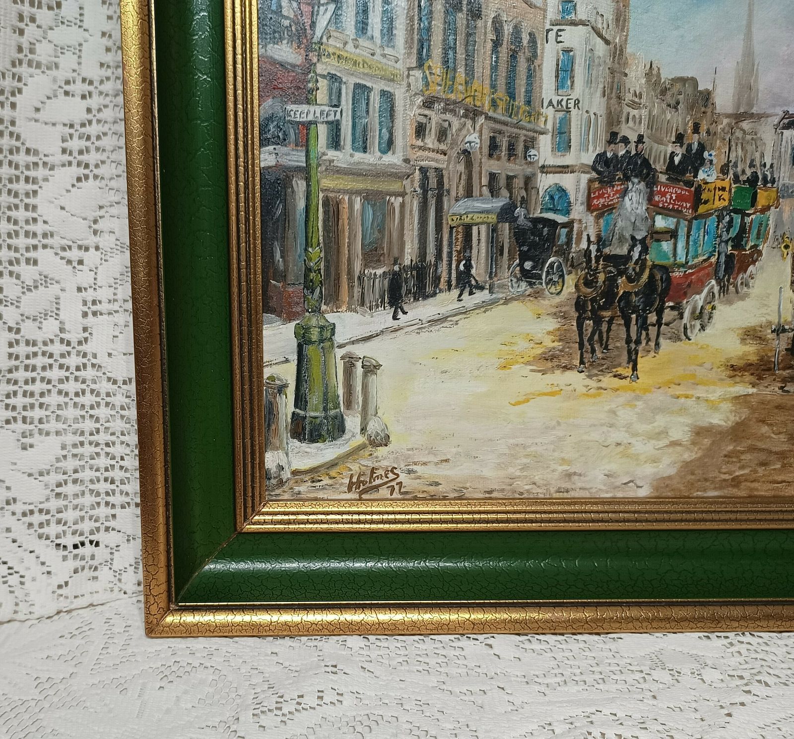 Large Oil Painting On Stretched Canvas,The Strand London,Horses Carriages Imprestionist Style Artist Signed Holmes. photo Art