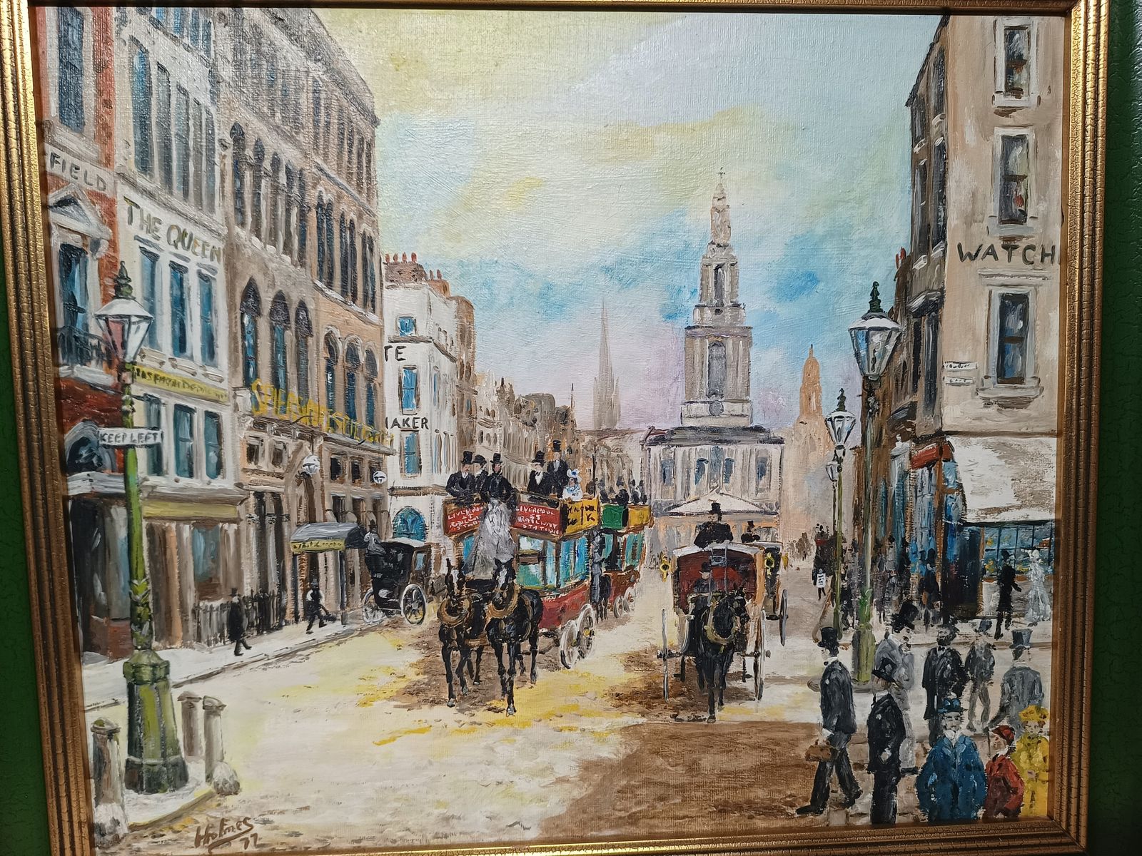 Large Oil Painting On Stretched Canvas,The Strand London,Horses Carriages Imprestionist Style Artist Signed Holmes. photo furniture