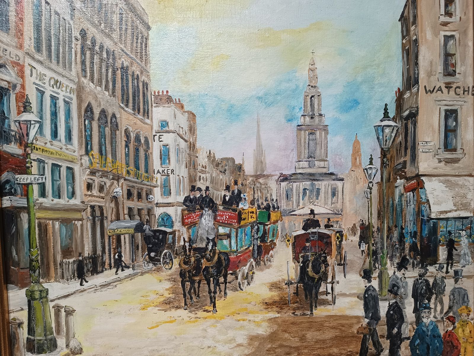 Large Oil Painting On Stretched Canvas,The Strand London,Horses Carriages Imprestionist Style Artist Signed Holmes. photo buy