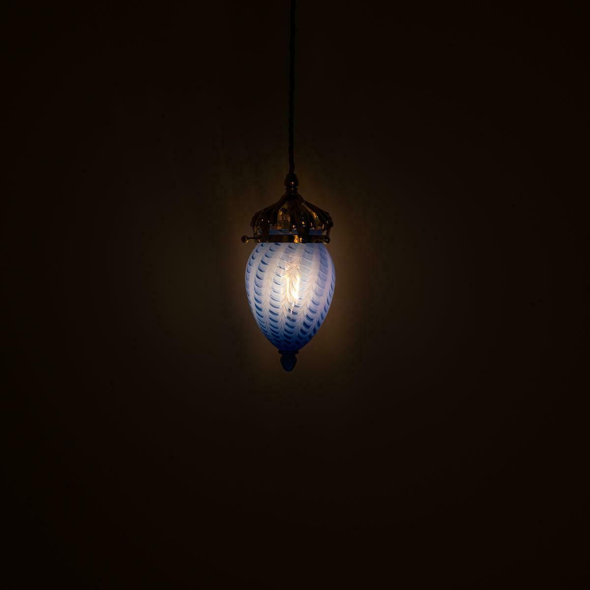 Art Nouveau Style Polished Brass & Blue Swirl Vaseline Glass Acorn Shades photo furniture