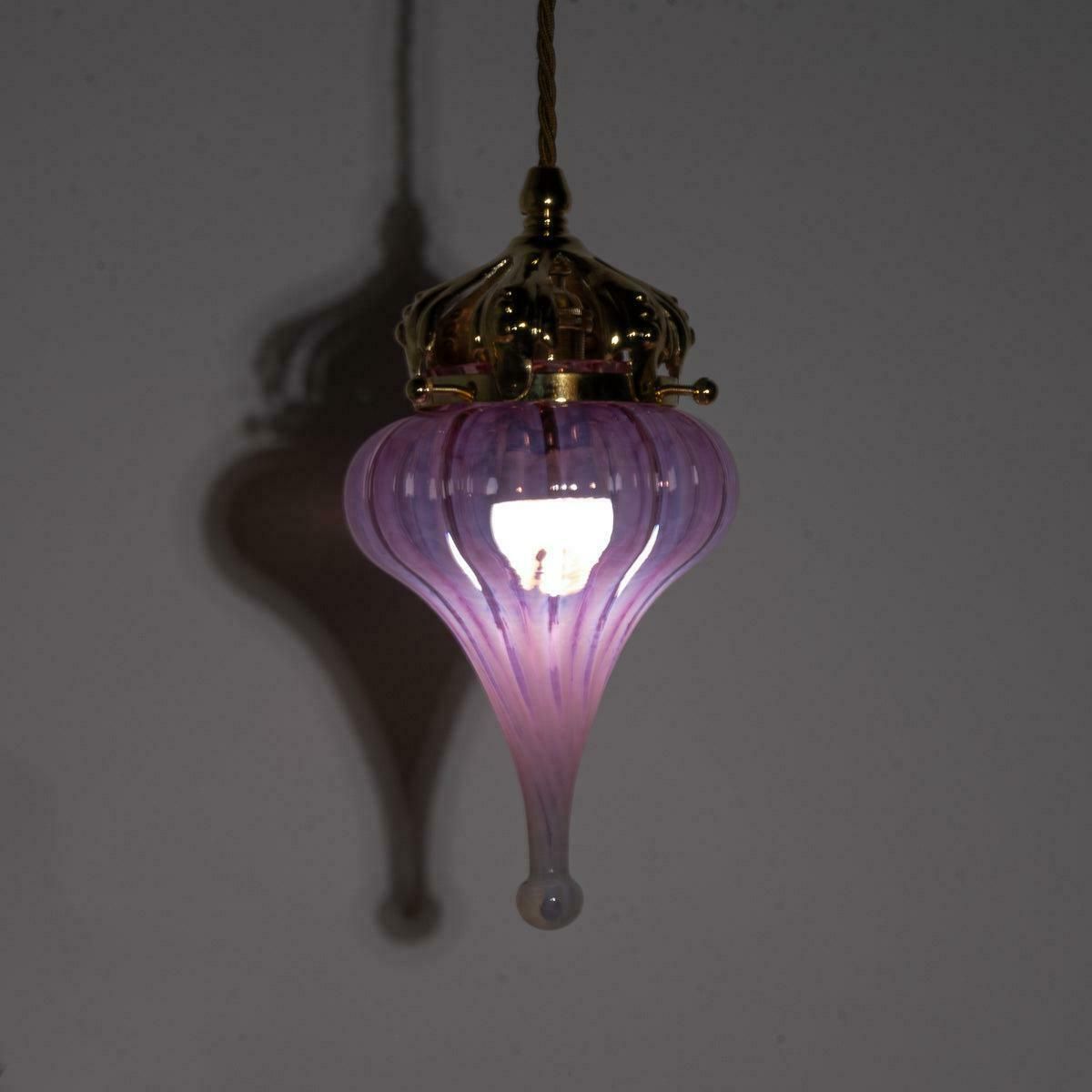 photo for sale Cranberry Pink Vaseline Glass Drop Shade With Polished Brass Arts & Crafts Style Galleries