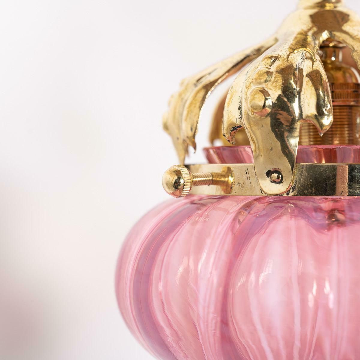 375.0 Cranberry Pink Vaseline Glass Drop Shade With Polished Brass Arts & Crafts Style Galleries photo