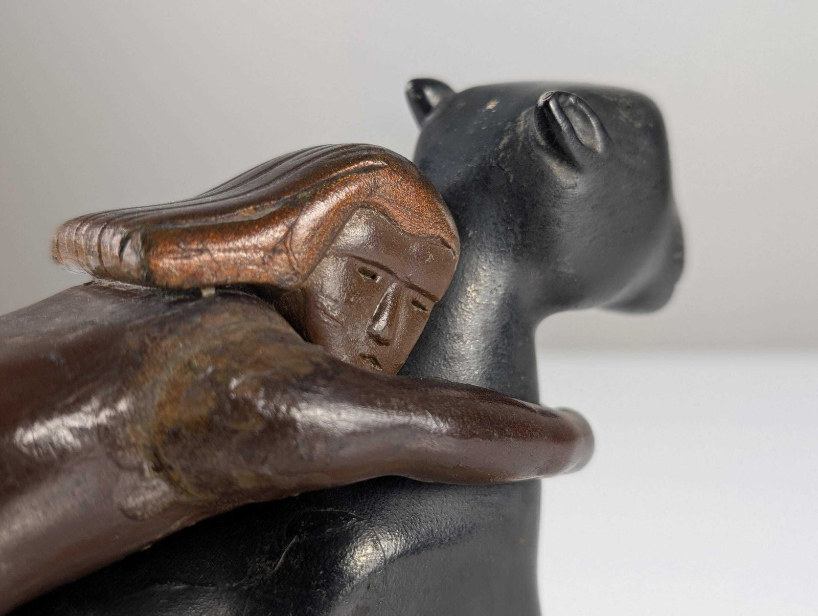 Ariadne And The Panther, Art Deco Sculpture In Wood And Brass 1920s photo Art