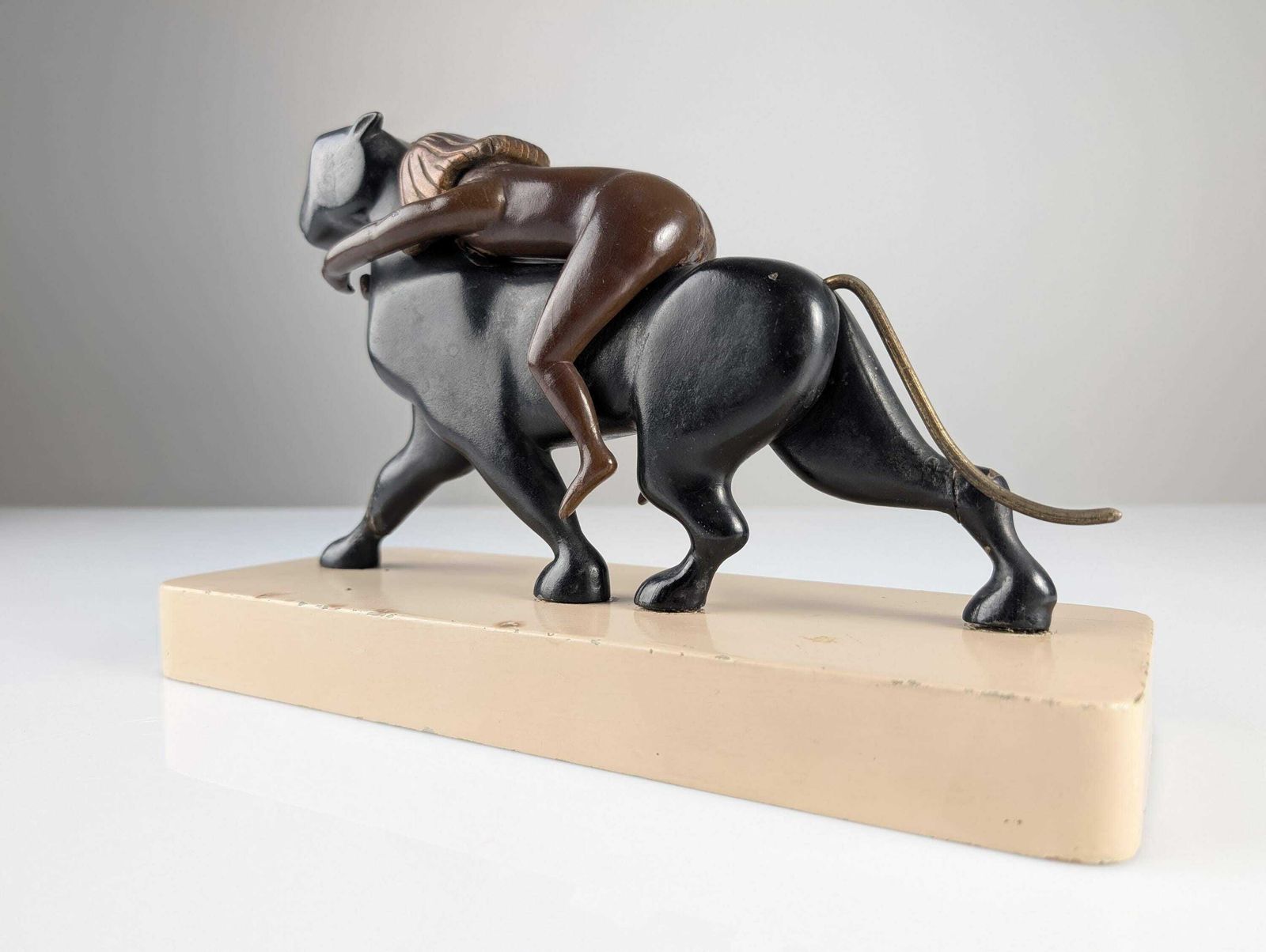 Ariadne And The Panther, Art Deco Sculpture In Wood And Brass 1920s photo 2580.0