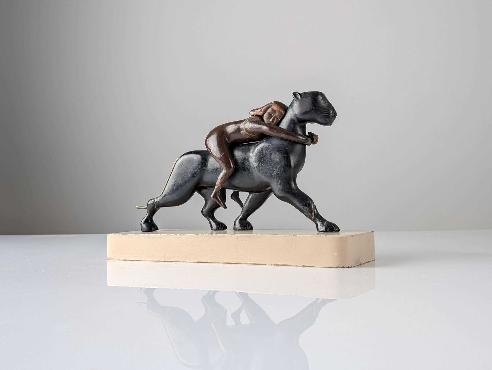Ariadne And The Panther, Art Deco Sculpture In Wood And Brass 1920s photo buy