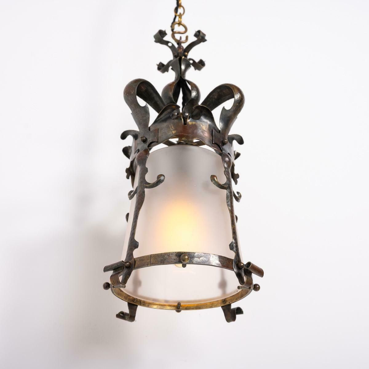 English Arts & Crafts Decorative Hall Lantern With Satin Glass Shade photo 695.0