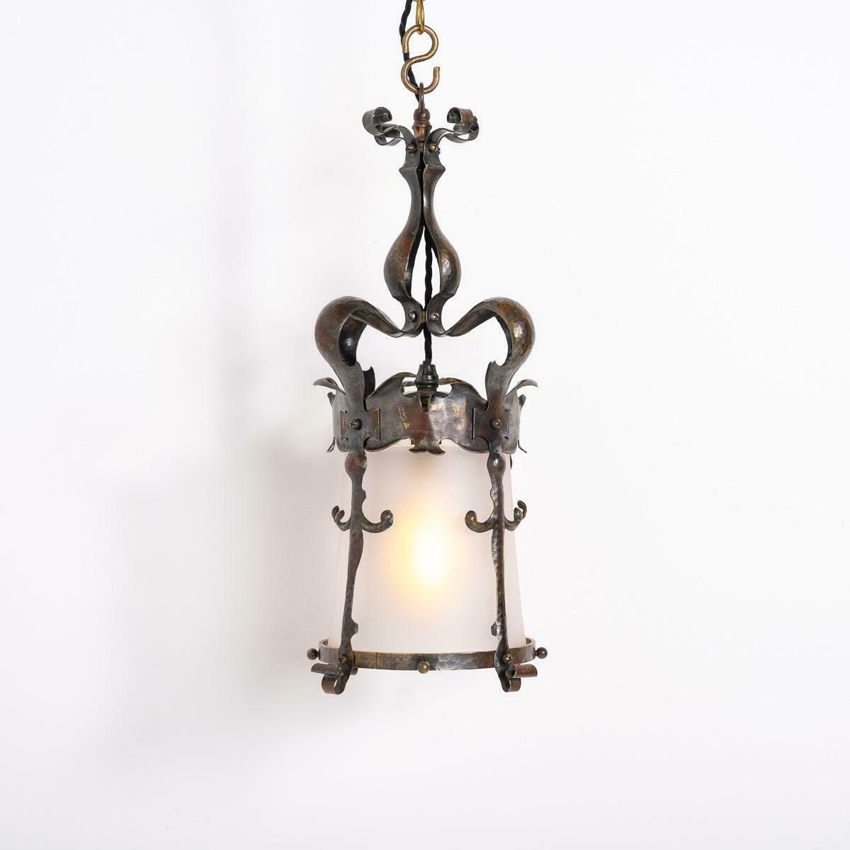 English Arts & Crafts Decorative Hall Lantern With Satin Glass Shade photo buy