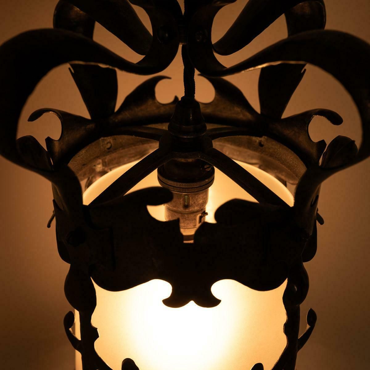 English Arts & Crafts Decorative Hall Lantern With Satin Glass Shade photo vintage