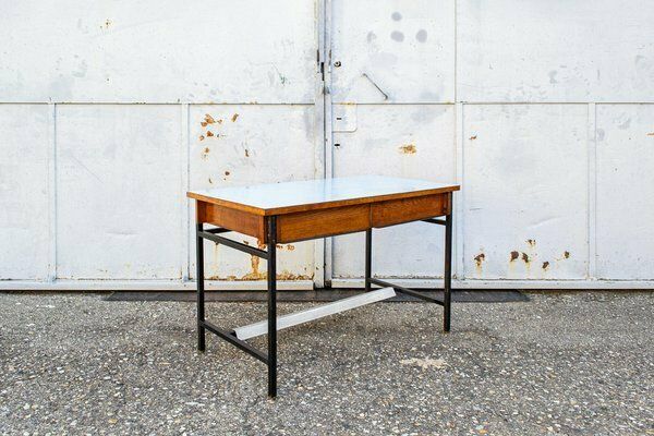 Italiaans Bureau Met Ijzeren Frame En Formica Houten Blad, Jaren 1960 photo furniture