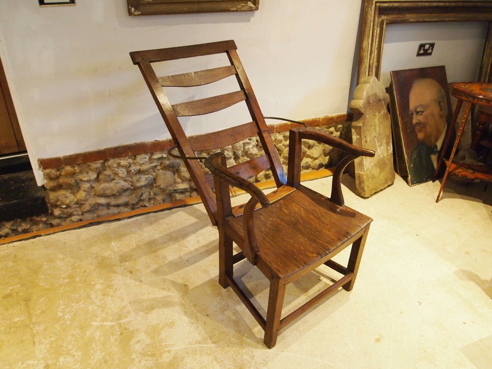 Chair Very Rare Reclining George III Oak & Elm C1790 photo Furniture