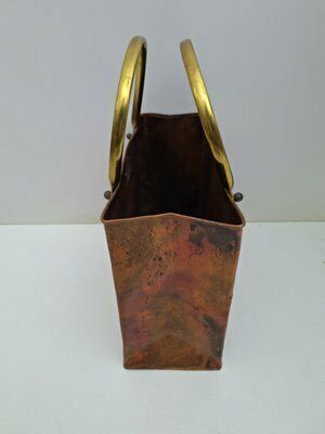 Mid Century Italian Enameled Copper Magazine Rack With Brass Handles, 1970s photo 536.0