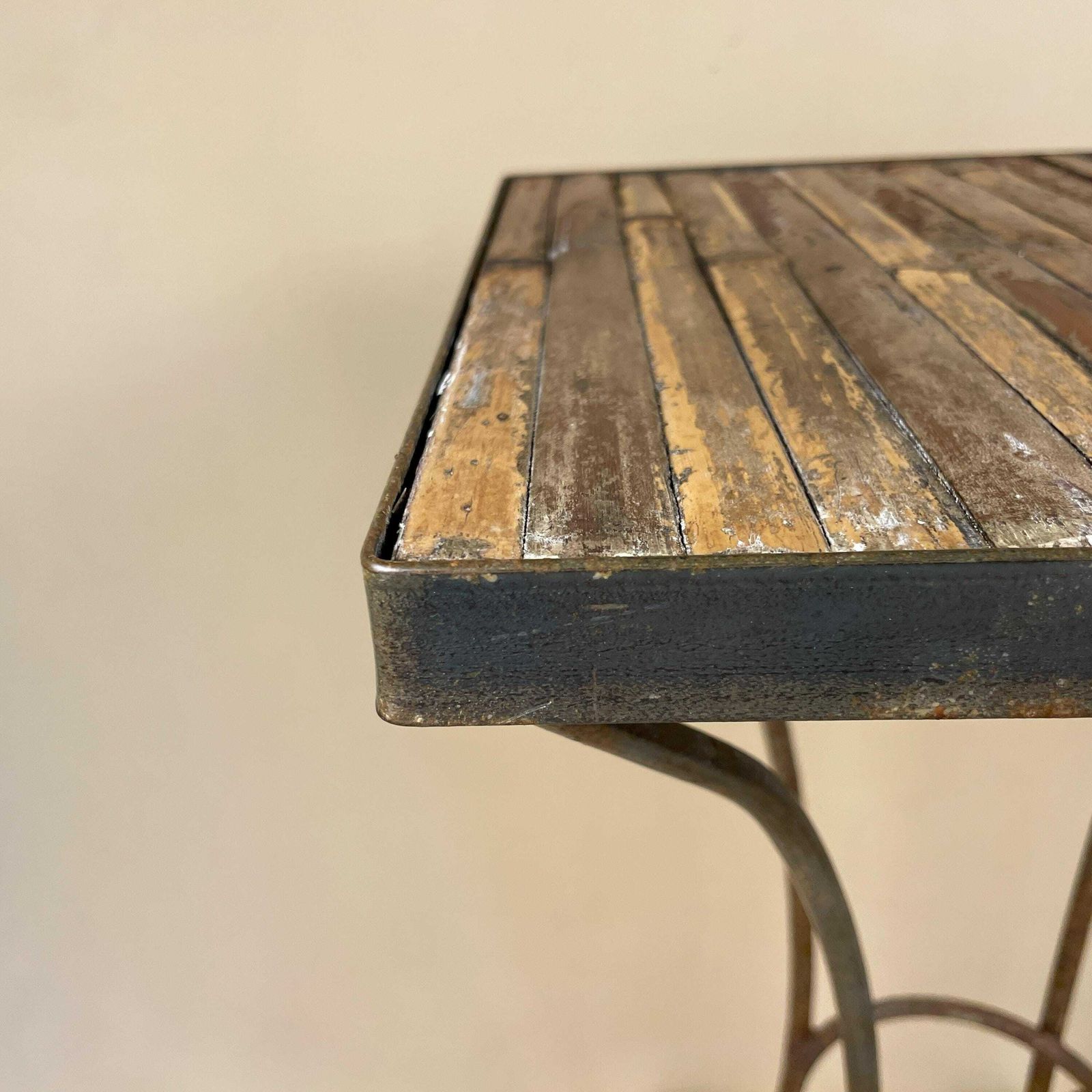 Bamboo Indoor / Outdoor Metal Base Coffee Table Vintage Boho Decorative Wood Glass Retro Brown Wood Wooden Square Antique Side photo vintage