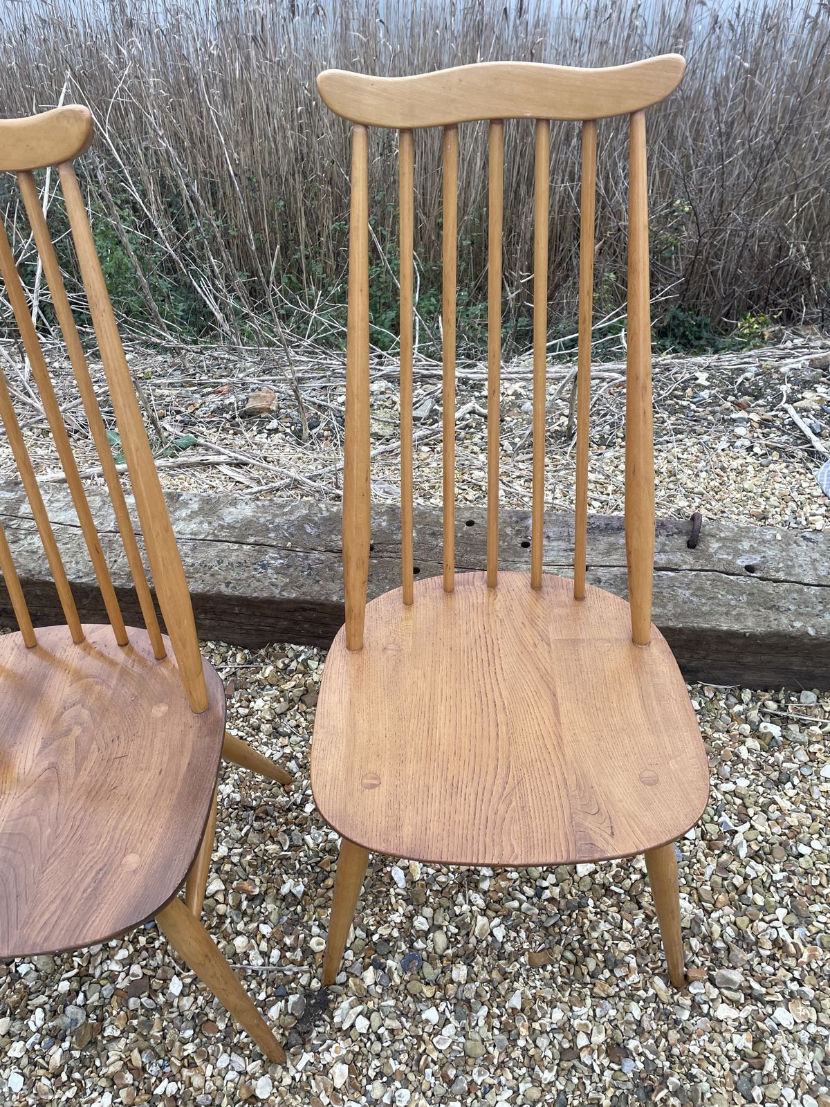 Furniture Set Of 4 Ercol Goldsmith Dining Chairs In Blonde , Blue Label photo