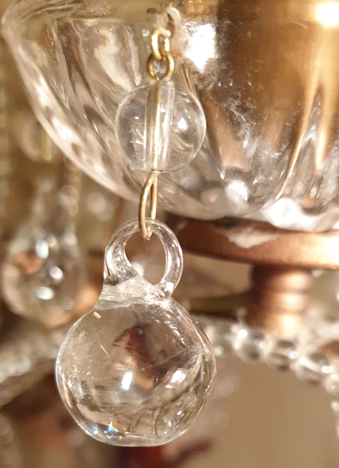 Lighting Exquisite Vintage Gold Leaf Tole Murano Crystal Beaded 6 Light Cage Chandelier  Circa 1950s photo