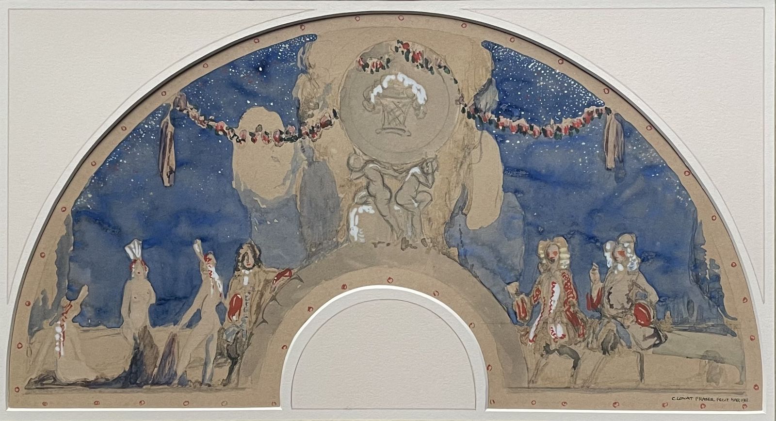 Claud Lovat Fraser   Fete Galante   1918 British Watercolour Design For A Fan