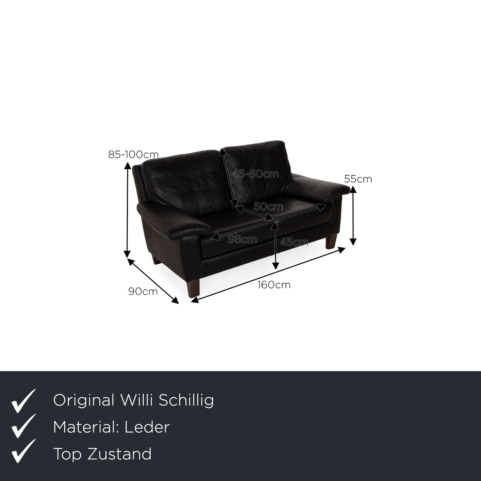 Canapé 2 places Willi Schillig en cuir noir photo furniture