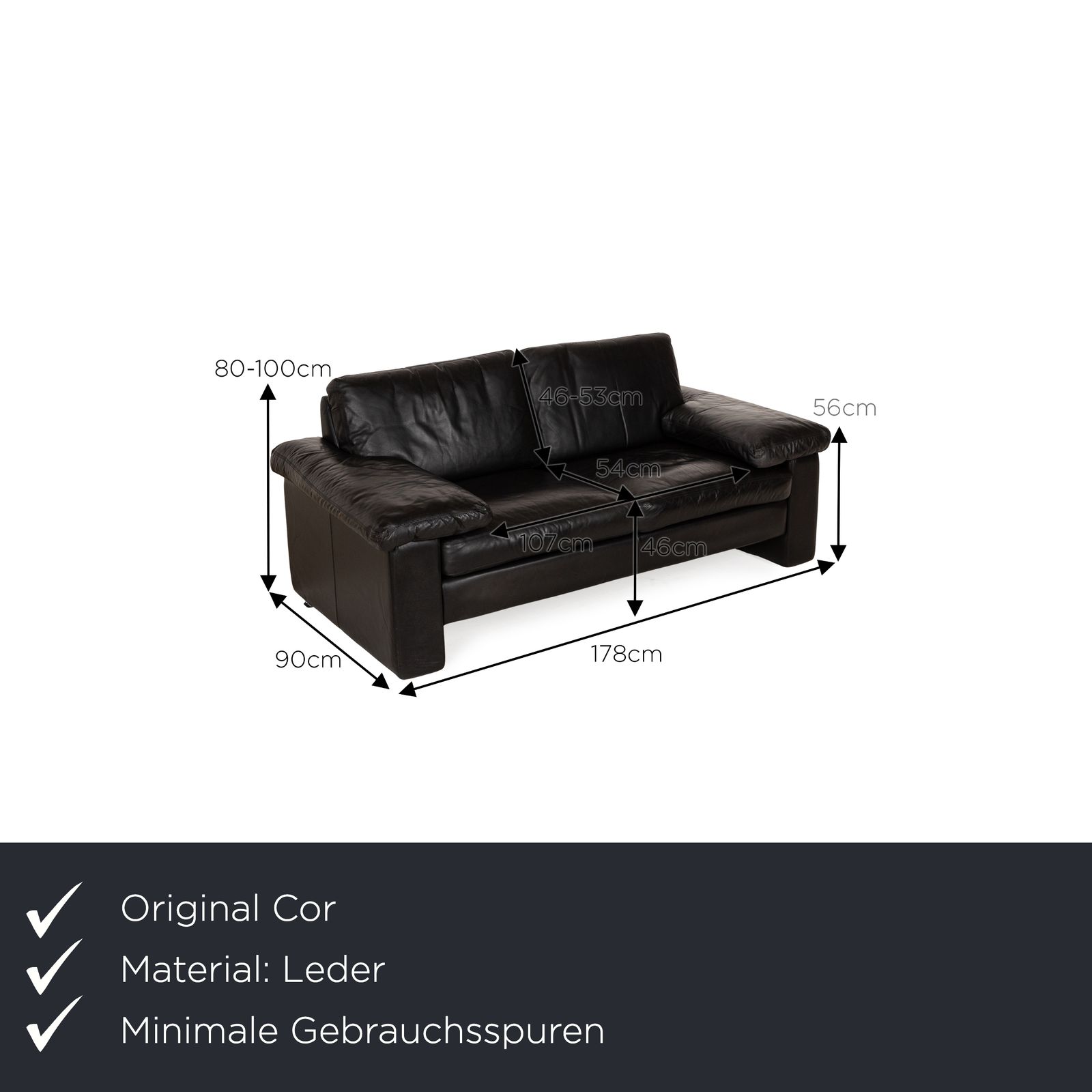 Canapé 2 places Cor Conseta en cuir noir photo furniture
