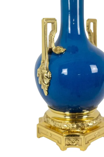 Lamp With Blue Porcelain And Gilded Bronze Handles. Circa 1880. photo buy