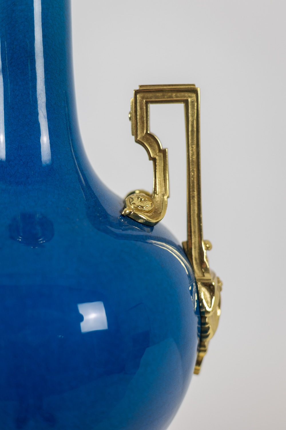 Lamp With Blue Porcelain And Gilded Bronze Handles. Circa 1880. photo vintage