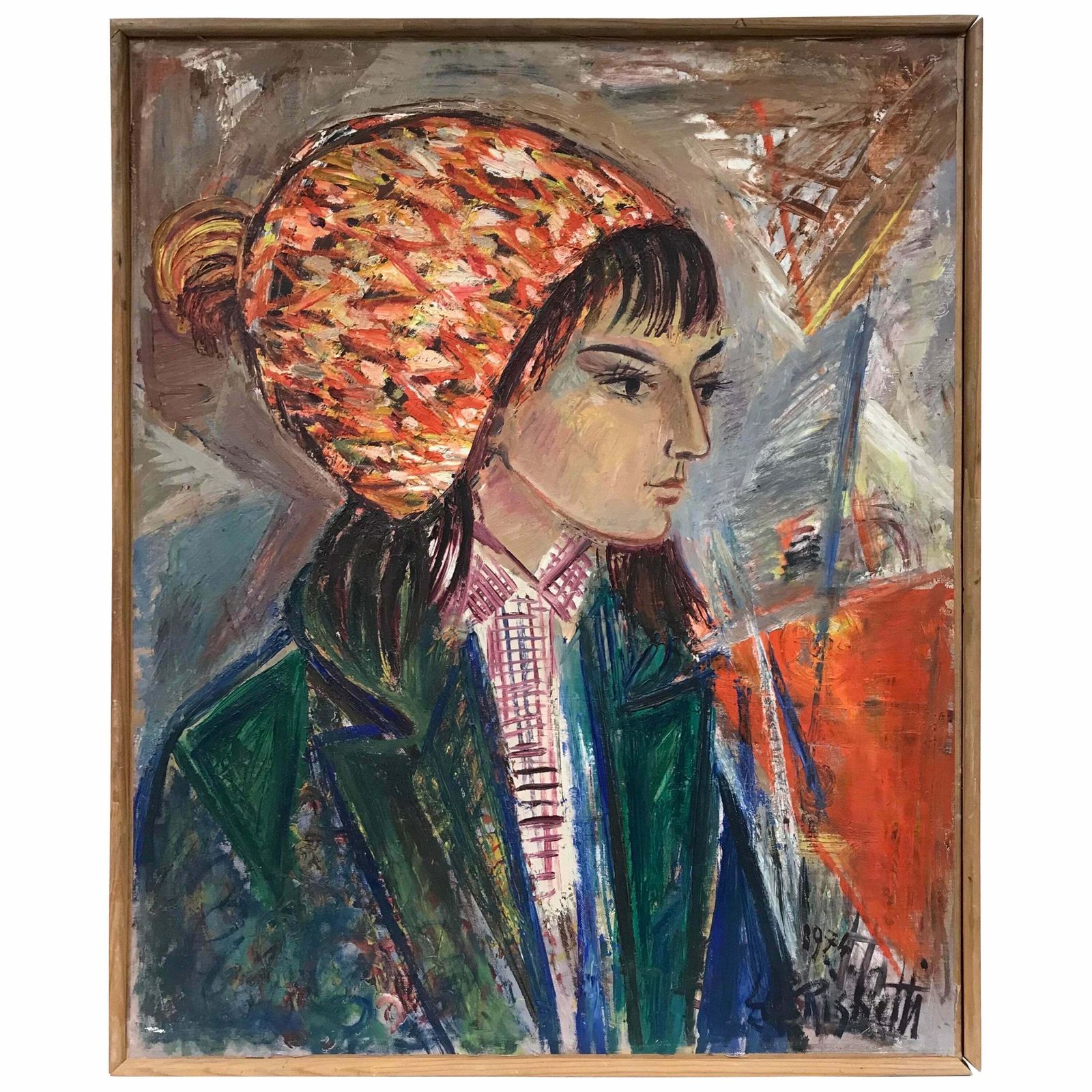 édouard Righetti (1924 2001)stylish French Portrait Trendy Young Lady French 1970's Post Impressionist Oil1970's