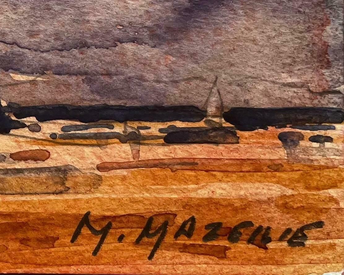Unknownfrench Impressionist Watercolor Landscape Coastal Hamlet With Harbour20th Century photo 306.0