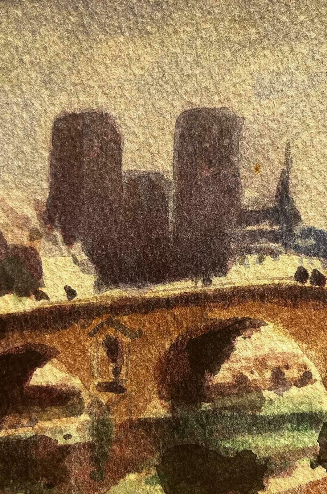 Maurice Mazeilienotre Dame Paris River Seine French Impressionist Landscape Original Painting20th Century photo for sale