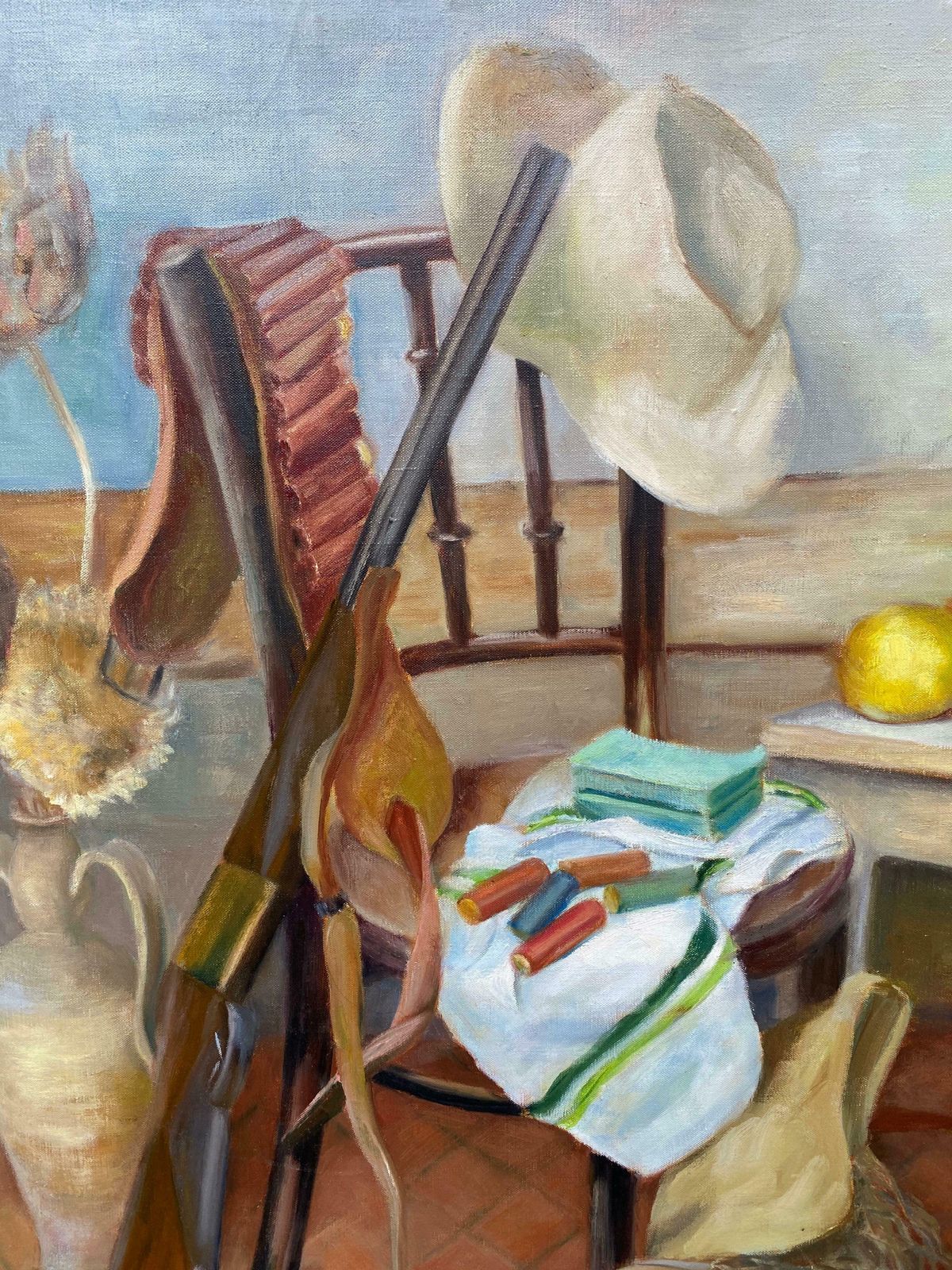 Yvette Bossierelarge 20th Century French Impressionist Oil   The Huntsman's Lot   Rifle20th Century photo furniture